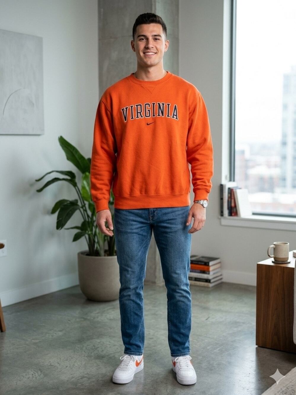 Vintage Nike Center Swoosh Virginia Crewneck Sweatshirt Orange Size Medium